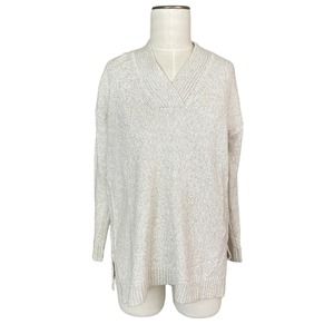 J Jill Sweater Size XS Petite Cream Tan Marled V-Neck Tunic Pullover Sweater Top